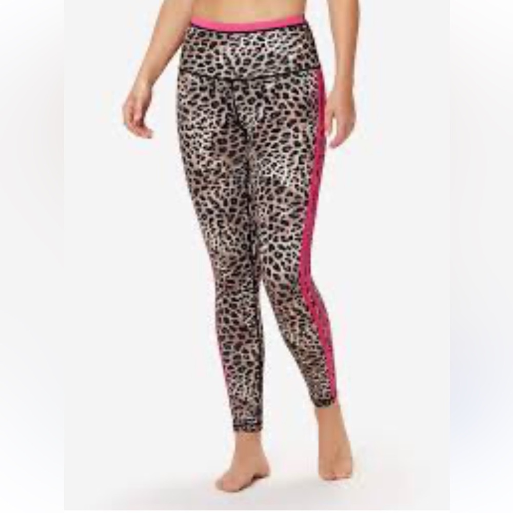 RUBY RIBBON Leopard Print with Pink Stripes Leggings